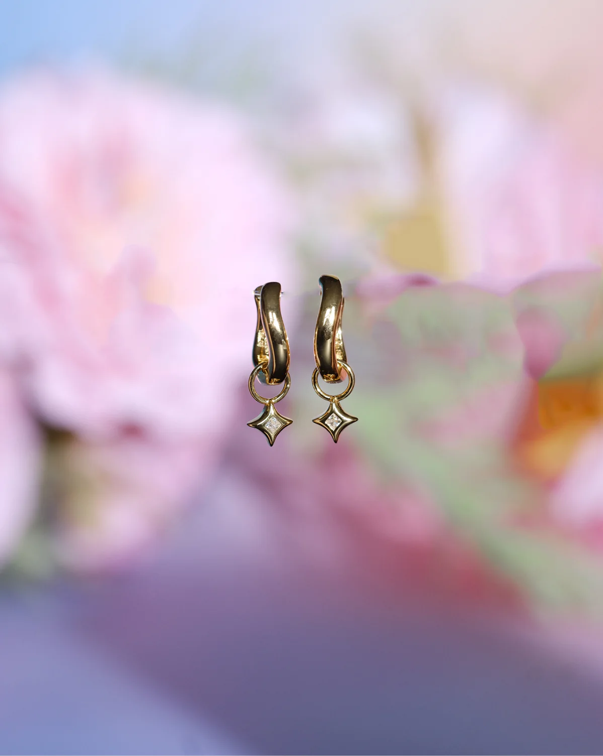 Wavy Sparkle Charm Hoops - Diamond CZ (April) - Image 5