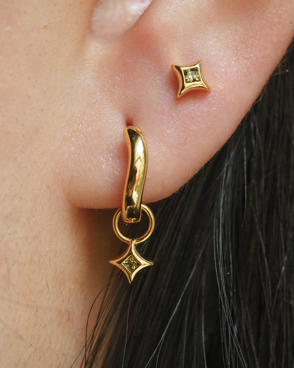 Wavy Sparkle Charm Hoops - Peridot CZ (August) - Image 2