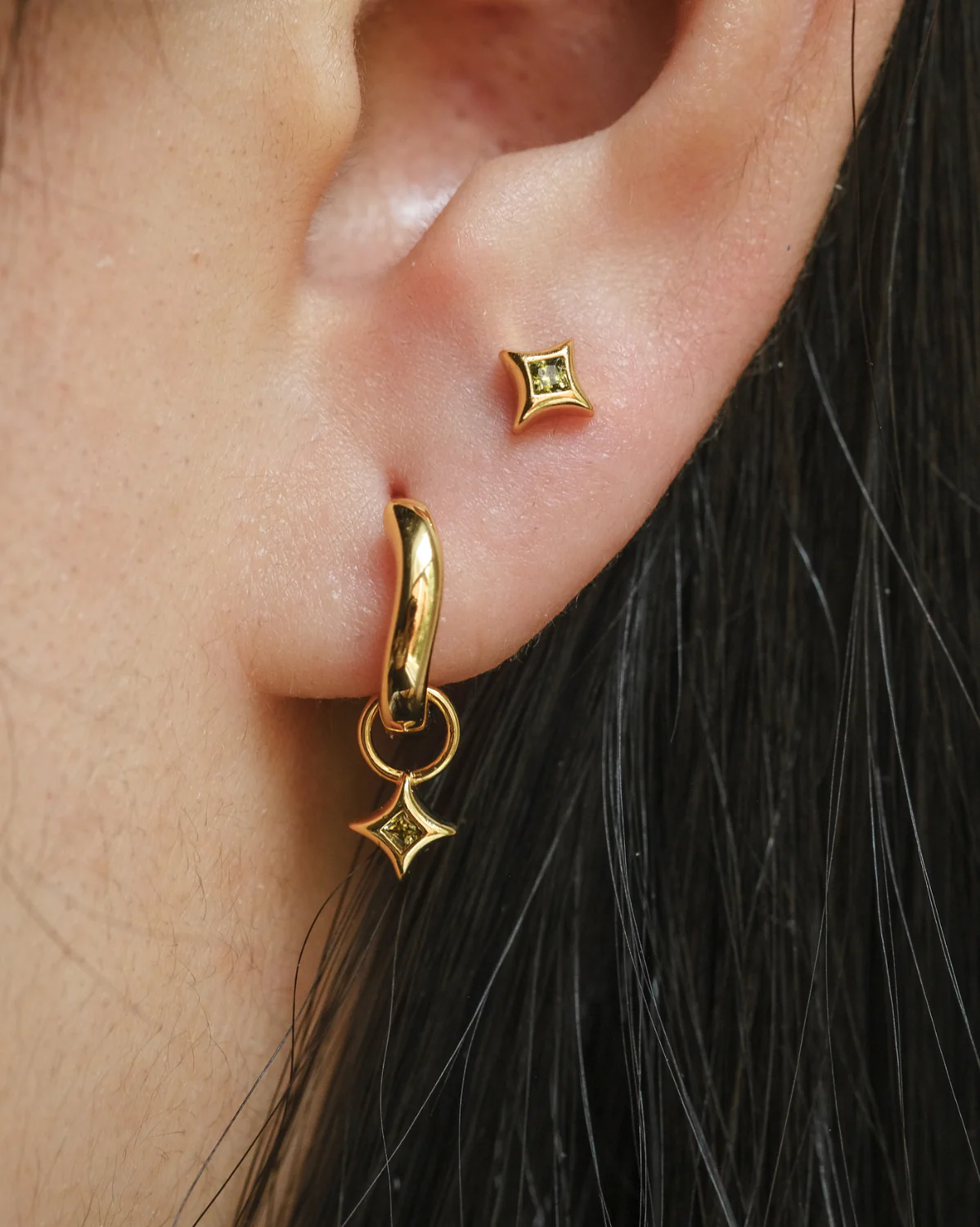 Wavy Sparkle Charm Hoops - Peridot CZ (August) - Image 4