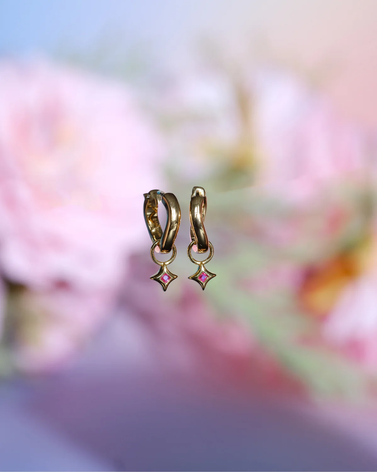 Wavy Sparkle Charm Hoops - Ruby CZ (July) - Image 5