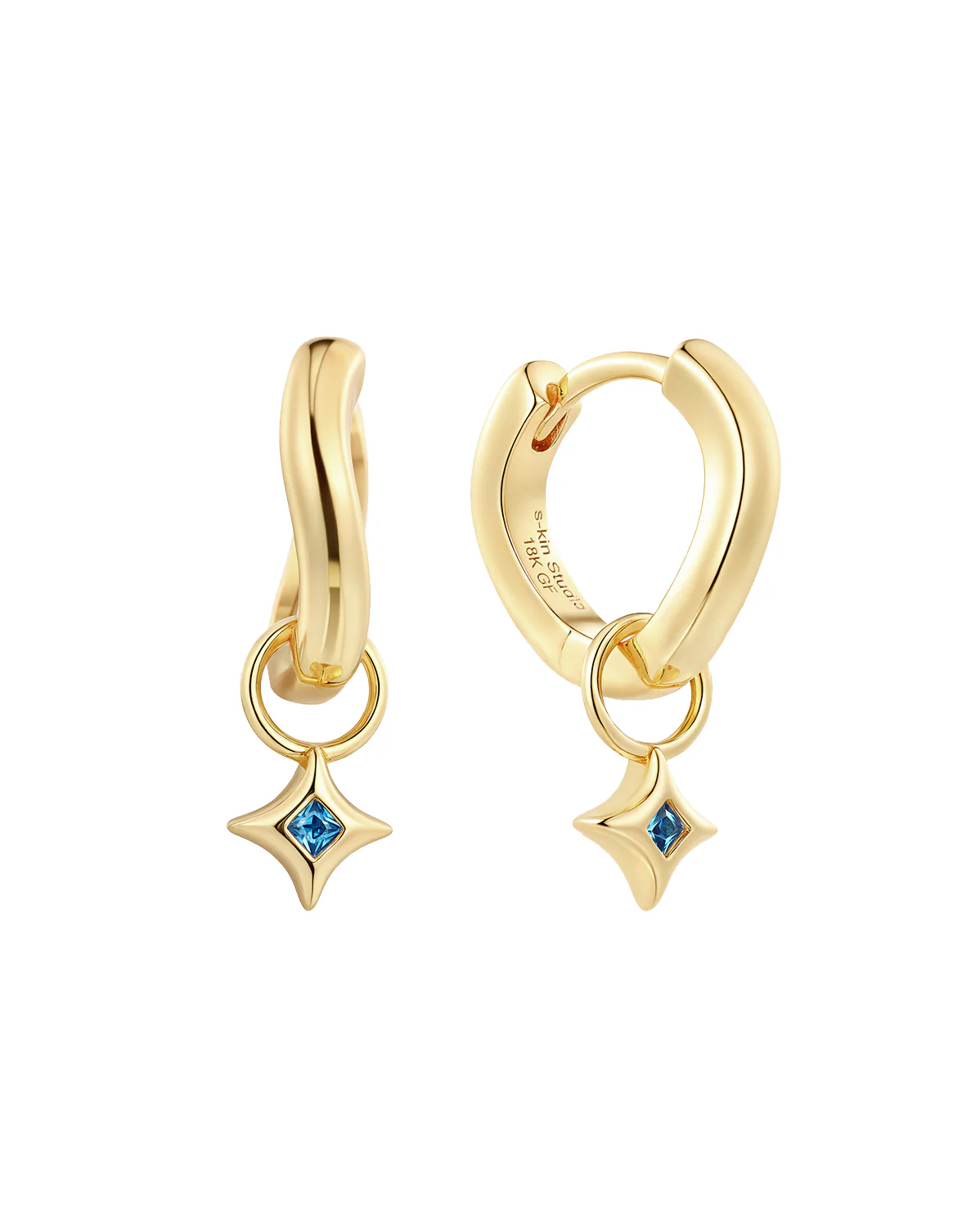 Wavy Sparkle Charm Hoops - Sapphire CZ (September)