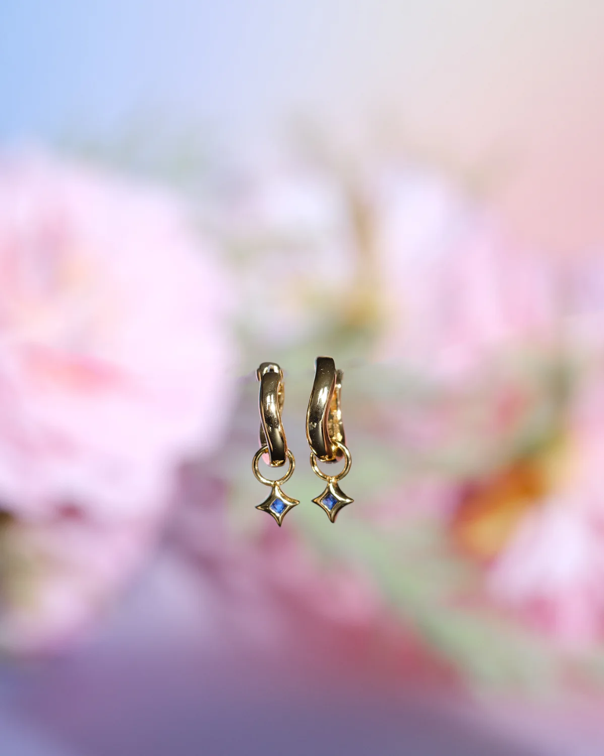 Wavy Sparkle Charm Hoops - Sapphire CZ (September) - Image 3