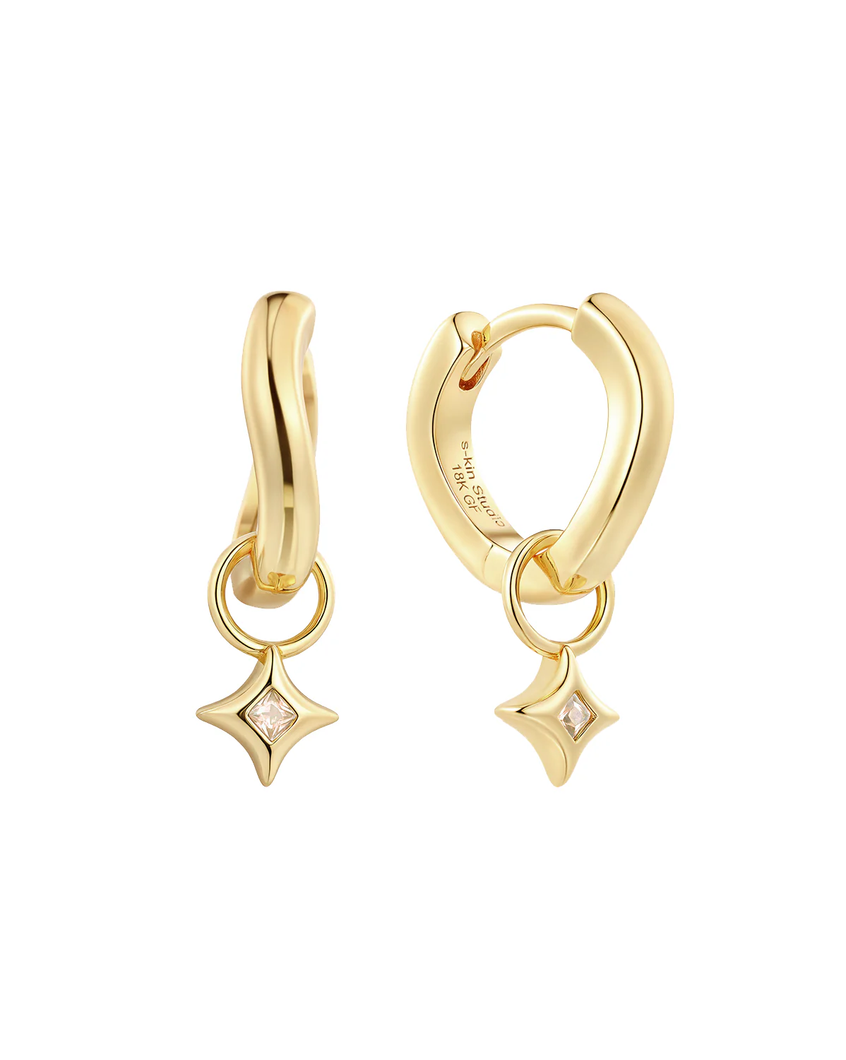 Wavy Sparkle Charm Hoops - Topaz CZ (November)