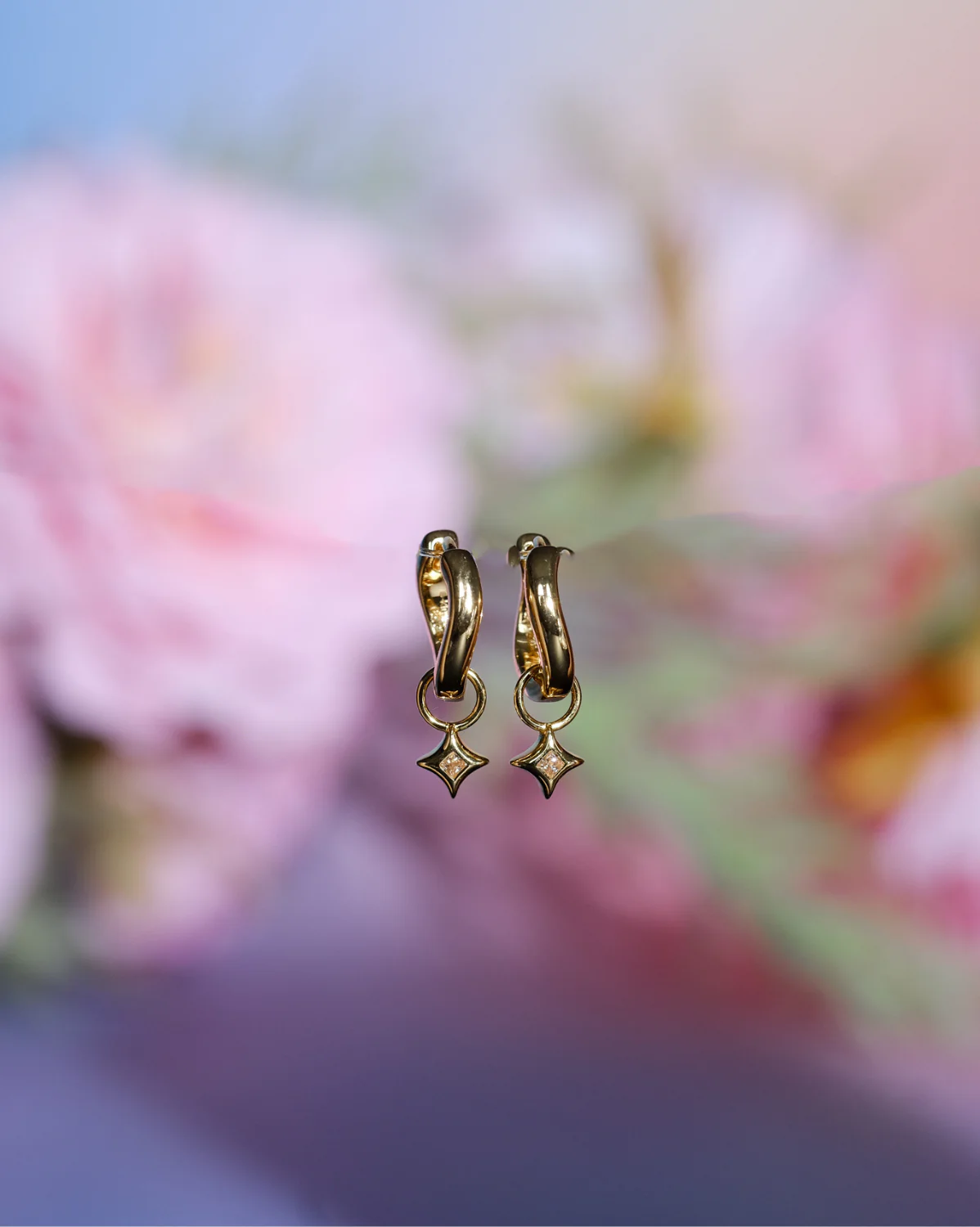 Wavy Sparkle Charm Hoops - Topaz CZ (November) - Image 4